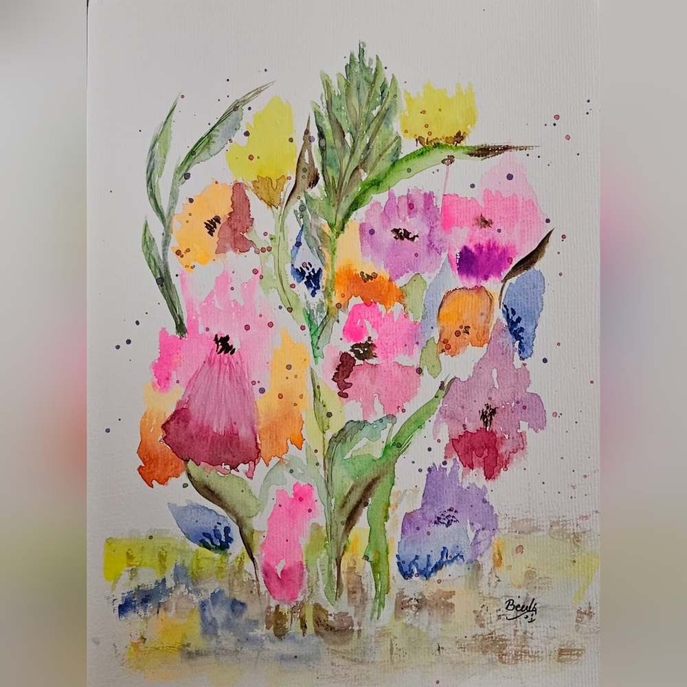 Artisan Vibrant Floral Watercolor Art 9x12" on 300gsm Watercolor Paper. - Picture 4 of 5